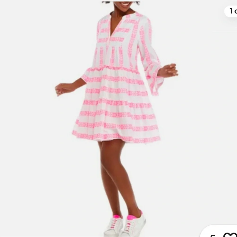 crown & ivy White and Pink Striped Tiered Dress - Picture 1 of 4